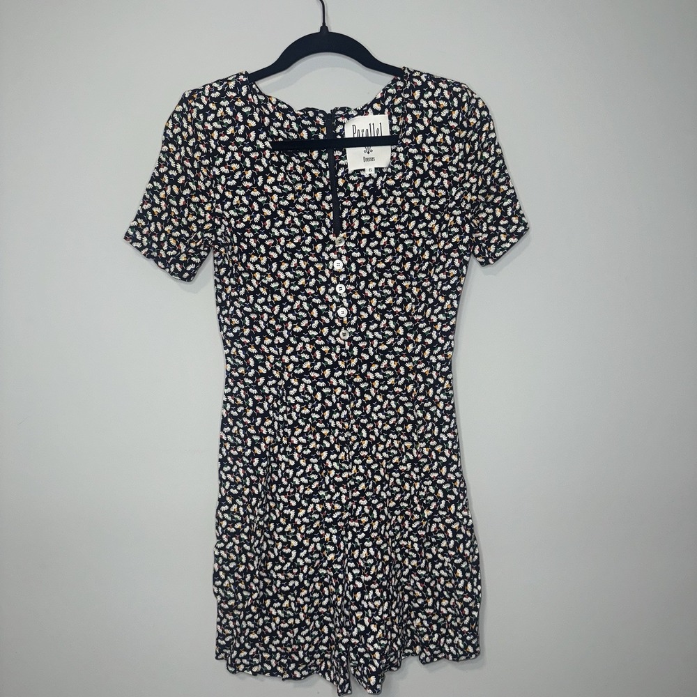 Parallel 90s Daisy Floral‎ Print Short Sleeve Shorts Button Front Romper Size 6